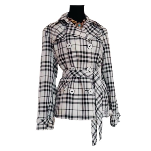 Cato Jackets & Blazers - CATO ~ Black and White Utility/Rain/Trench Coat w/Belted Waist and Bold Buttons